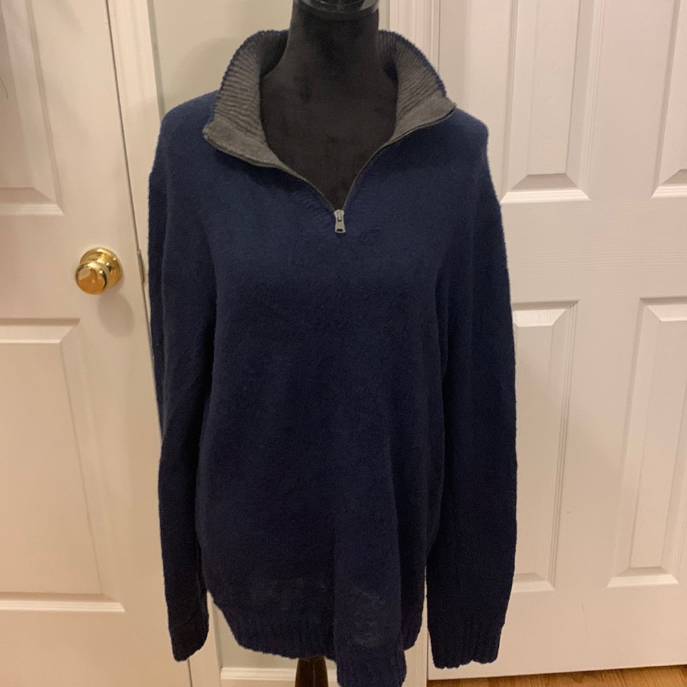Saks Fifth Avenue Wool Blend Men’s Navy 1/4 Zip Sweater- Size M